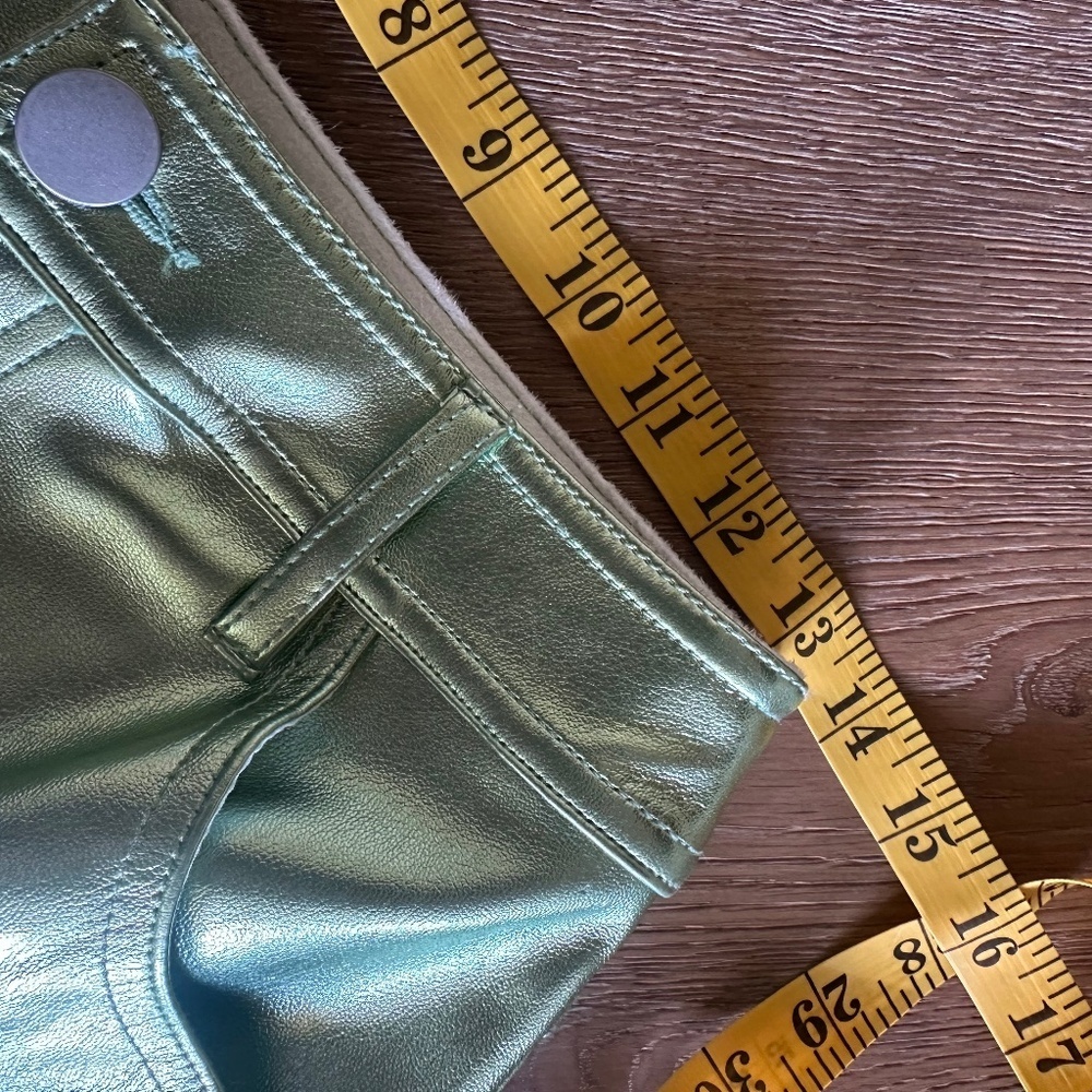 TOPSHOP Metallic Green Faux Leather Pants Straight Leg High Rise Size 4 - Picture 7 of 11